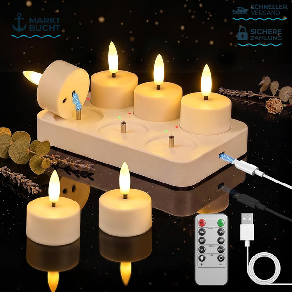 LED Teelichter Aufladbar Mit Timer 6 StüCk Elektrische Kerzen FüR Dekoration-image