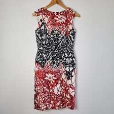 Carolina Herrera NY Silk Lace Sheath Dress Red Black Ivory Occasion 8 US / 12 AU