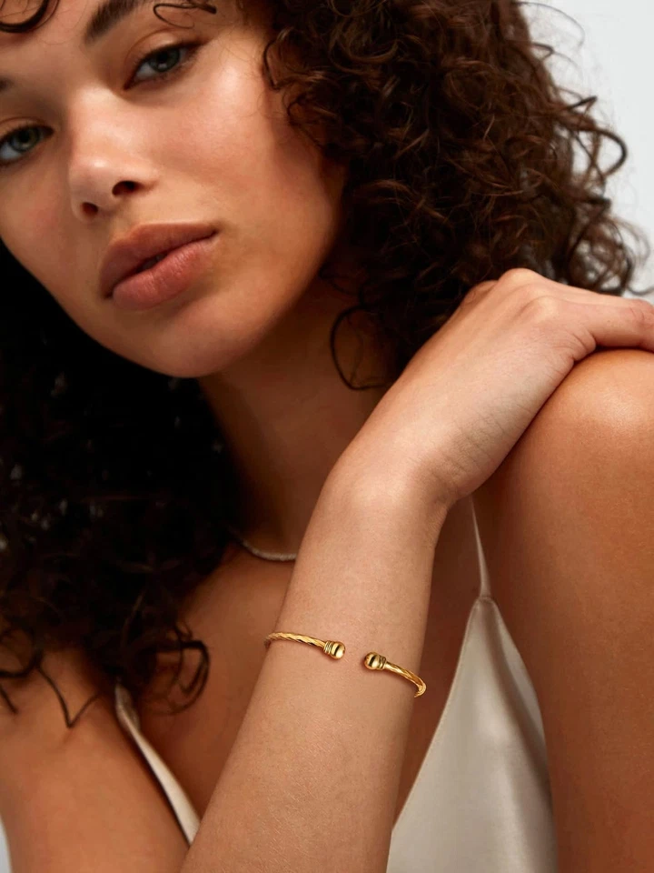 Brazalete Brazalete U7 Unisex Simple Oro Real 18K Platino Plateado Pulseras Finas F... Foto 2 de 4