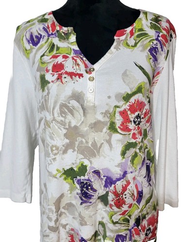 PULLOVER CAMICETTA XL REBECCA MALONE 100% COTONE VERDE MULTICOLORE ROSSO VIOLA ORO - Foto 7 di 14