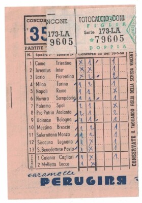 Card Totocalcio advertising cones Perugina year 1952/1953 no. 35