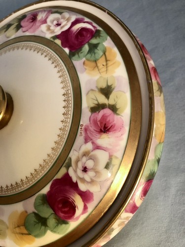 B & H Limoges France Covered Serving Bowl 9” Flowers Gold Trim Gilt Henderson - Picture 8 of 10