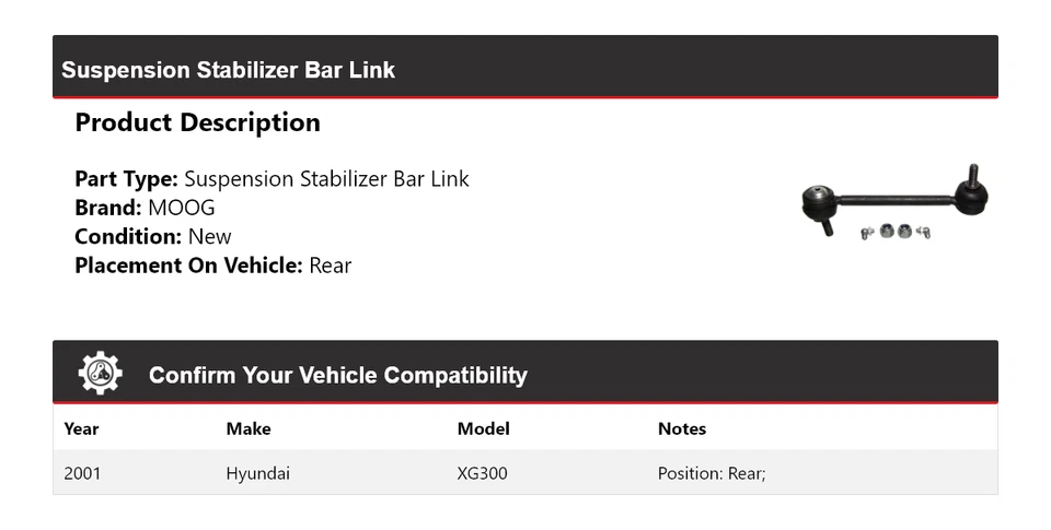 Barra estabilizadora de suspensión trasera MOOG para Hyundai XG300 2001 Foto 2 de 4