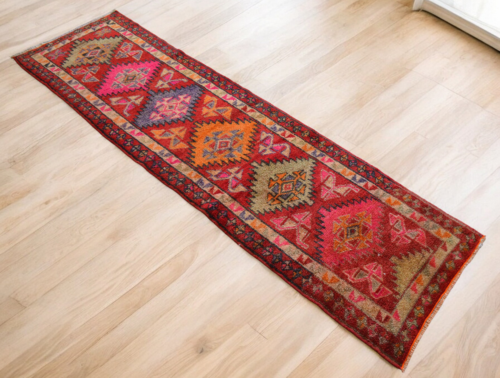 Vintage Runner Rug Tukish Rug Hand Made Hallway Decor Rug 3x11 ft approx