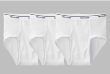 Men's 3 Pack Fruit of the Loom  WHITE BRIEFS NEW Small Medium Large XL 2XL 3XL