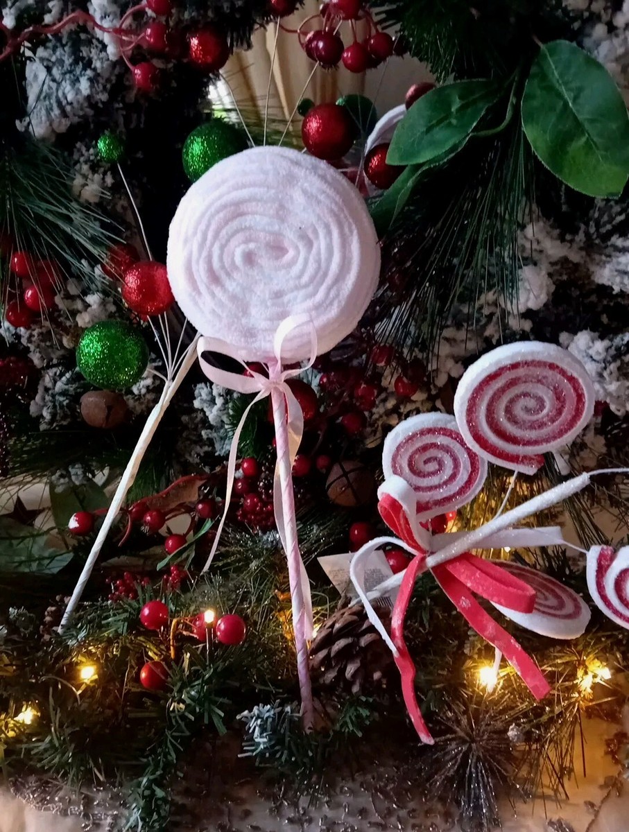 Christmas Tree Candy Cane Pink White Swirl Lollipop Tree Pick