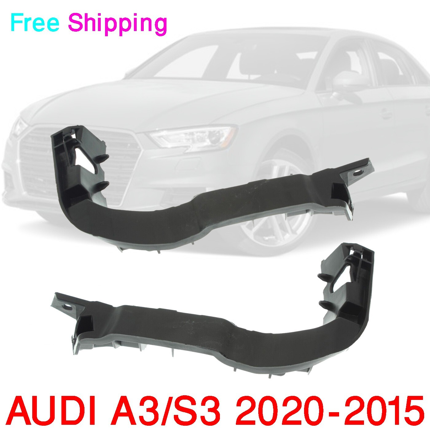 For 2015-2018 Audi A3 New Bumper Bracket Front Left, Right Plastic Set of 2pc