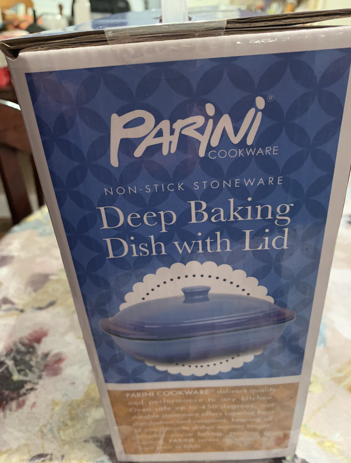New Parini Cookware Nonstick Stoneware Deep Baking Dish with Lid Blue