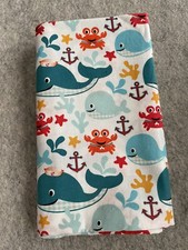 Fabric Blue Whales Anchors Sea Ocean Whimsical Summer 33"L x 44"W See Video