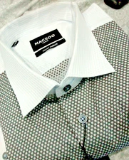 NWT Maceoo men's Size 6(2XL)Long sleeve button down Shirt Geometric Jacq cubes/S