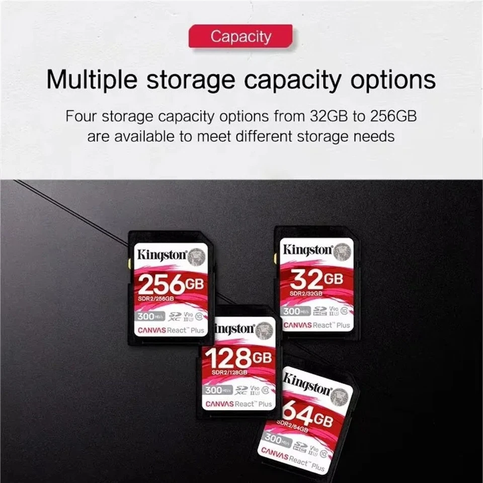 Kingston Canvas React Plus 32GB 64GB 128GB 256GB UHS-II V90 U3 SD Card 300MB/s - Image 4 of 4