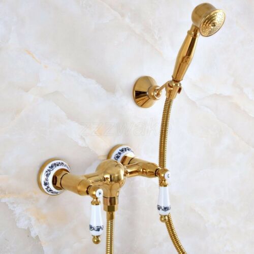 Golden Wall Mounted Bathroom Faucet With Hand Shower Spray Shower Faucets Zna988 - Picture 1 of 7