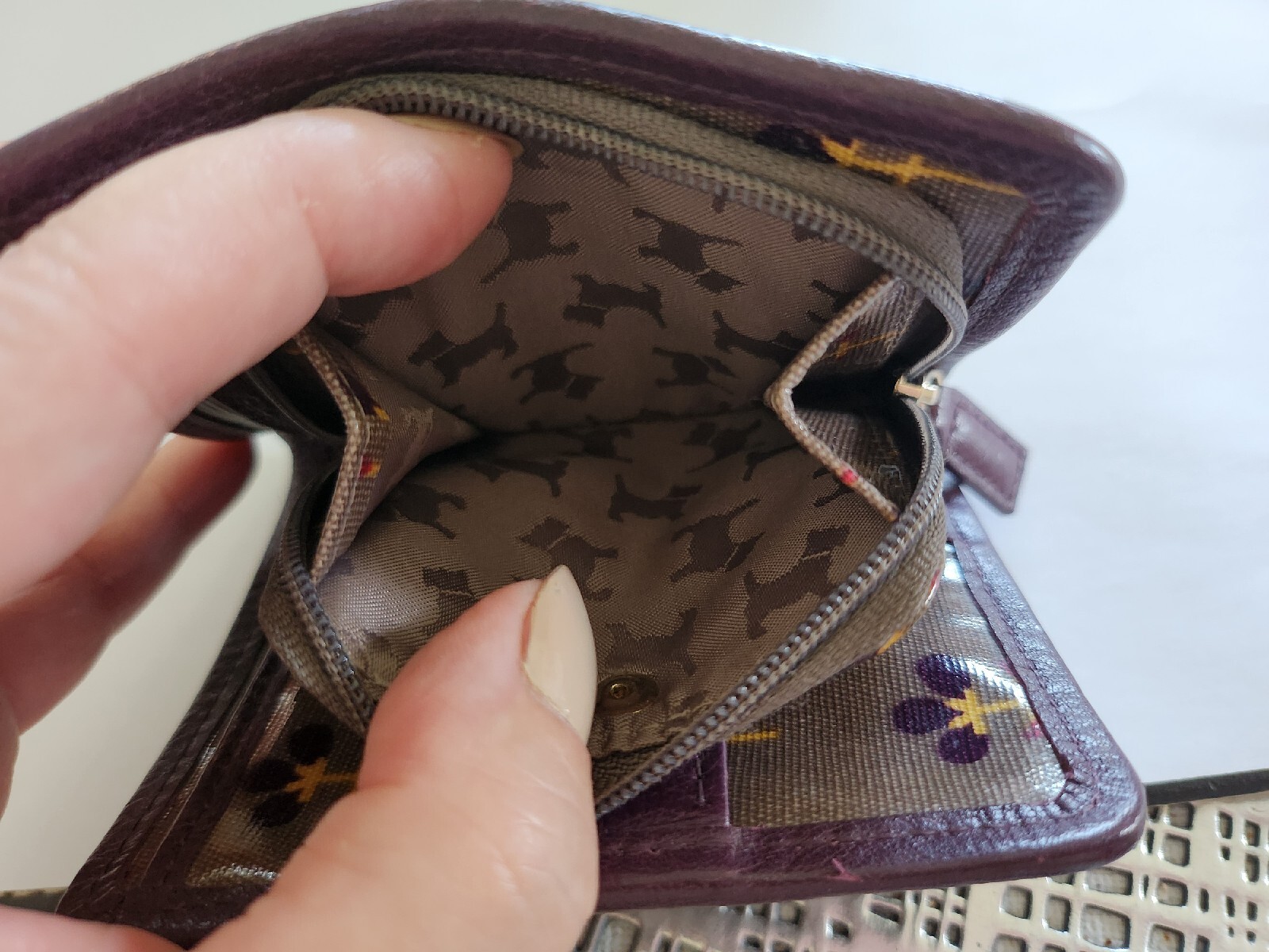 Radley Small Purple Oilskin leather Purse Wallet Compact Coins Notes