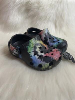 NEW Crocs Classic Tie Dye Bright Rainbow Graphic Clog Kids Size C7