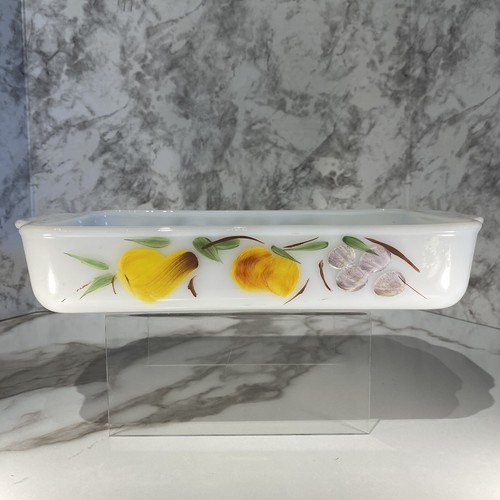 Vintage Fire-King 410 Gay Fad Hand Painted Fruit Casserole Dish Anchor Hocking - Picture 3 of 20