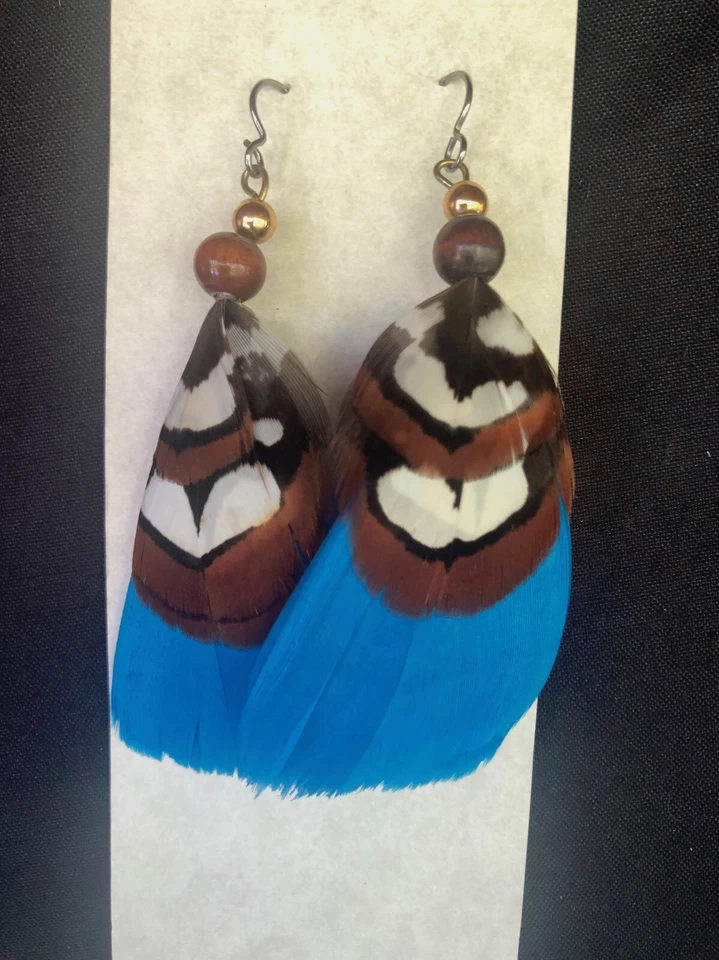 Pendientes Pluma Turquesa Ganso con Faisán Reeves Doble Cuenta Foto 2 de 4