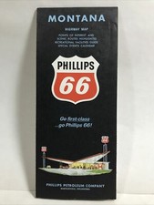 1964 PHILLIPS 66 MONTANA HIGHWAY ROAD MAP Gas Station Travel Tour Guide Brochure