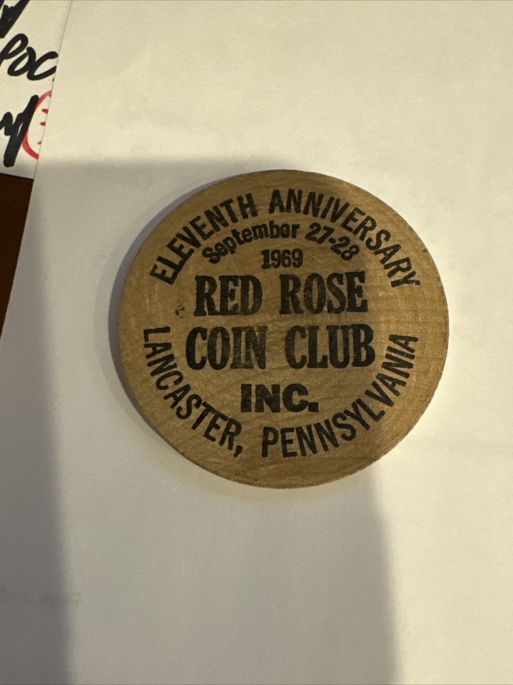 Wooden Nickel Seated Liberty Dollar Red Rose Coin Club 11th Anniversary ...