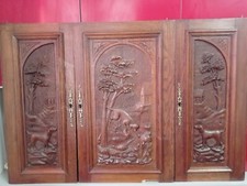 Lot Trois Portes/Panneaux Buffet Bois Chiens Anciens