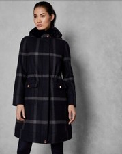 Ted Baker Ohna Navy Wool Blend Fur Womens Parker Coat Size 10 Brand New With Tag