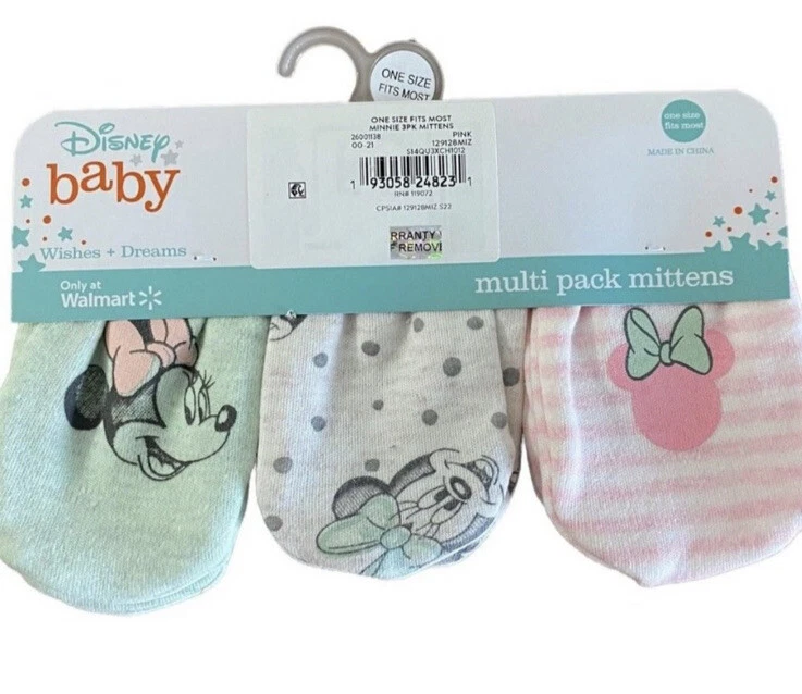 Disney Minnie Mouse Mitones Bebé Niña, Paquete de 3 Elásticos Sin Arañazos Bebé Nuevo Foto 2 de 4