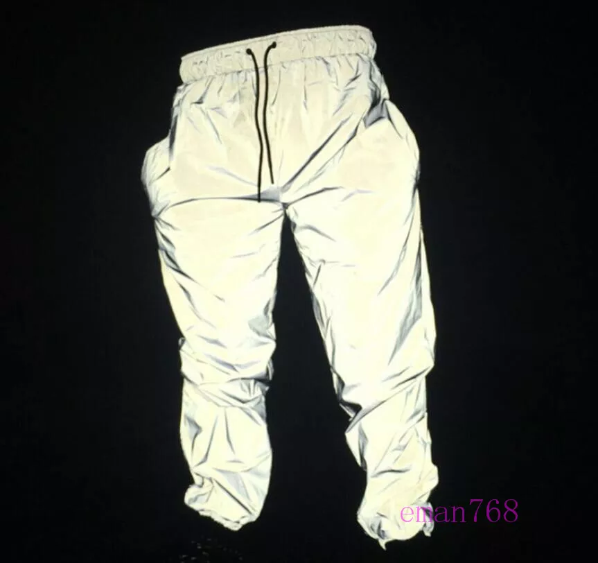 Men Reflective Pants Night Running Jogger Sweatpants Hip Hop Trousers