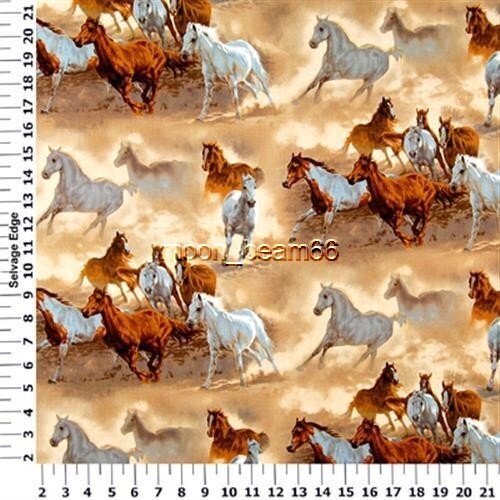 20 Inches Run Wild Run Horse Scenic Cotton Fabric  - Afbeelding 1 van 1