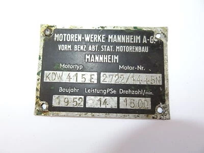 Typenschild für MWM KDW 415 E Motor 14 PS von Hela Lanz D14 Traktor - Bild 1 von 3