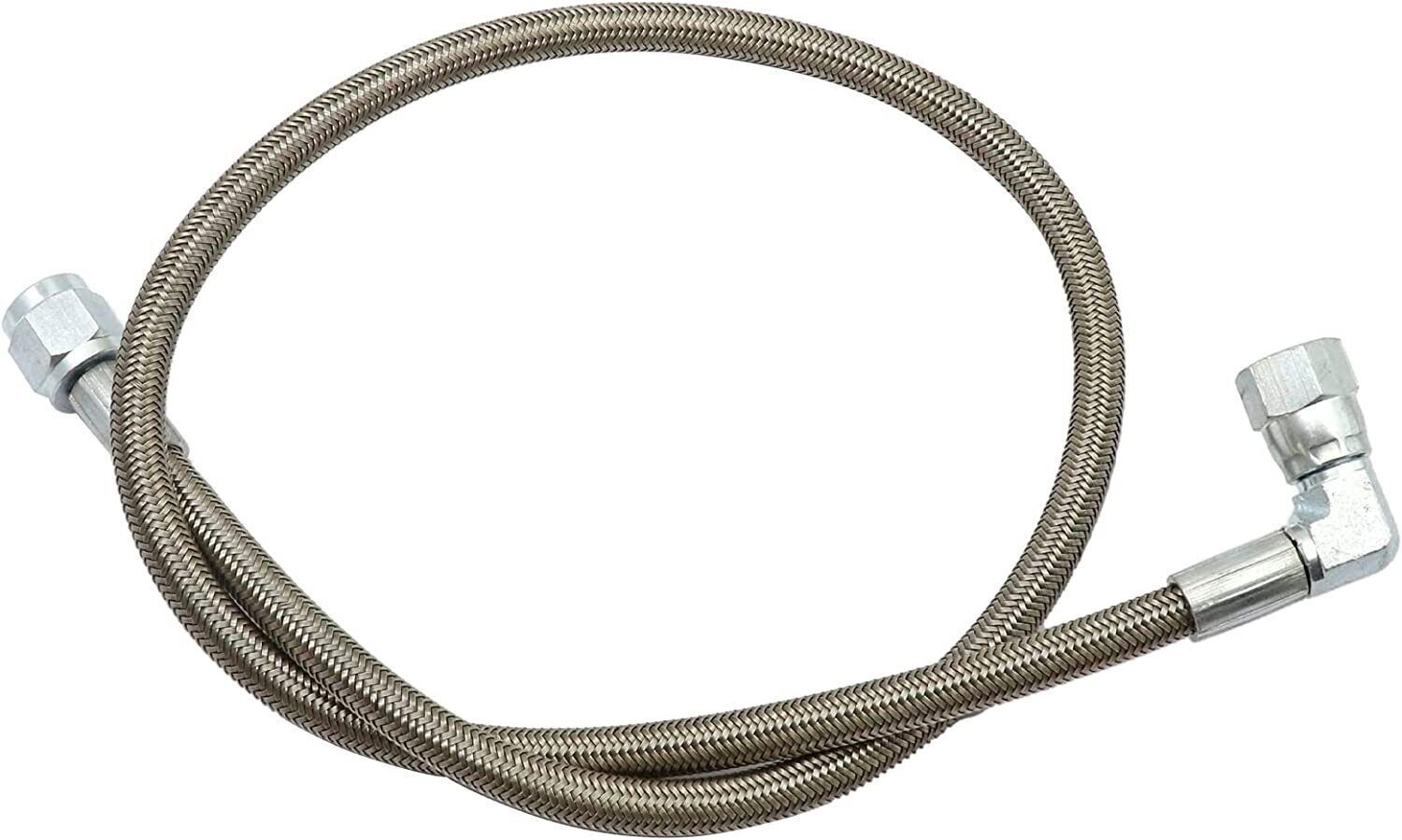 Turbo Oil Feed Line 24" Steel Braided -4 -4AN 90 Degree x Straight PTFE line
