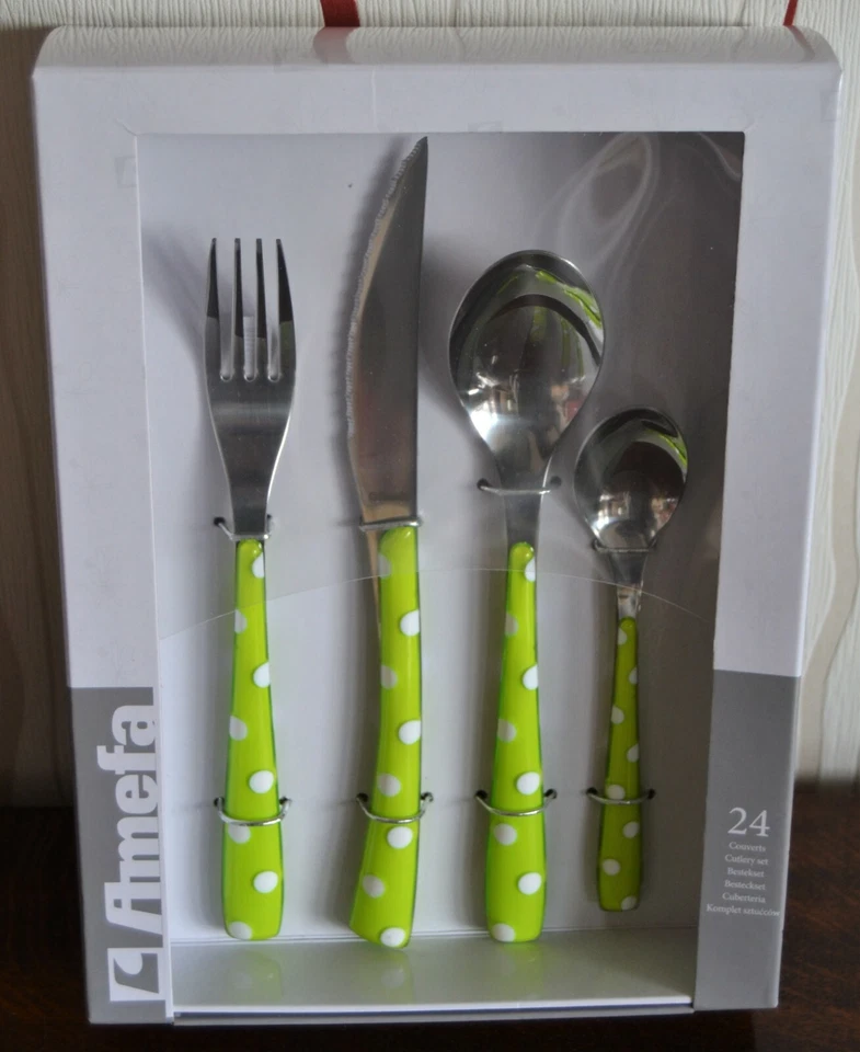 AMEFA BESTECK-SET, 24-teilig, grün gepunktet, Neu - Bild 1 von 1