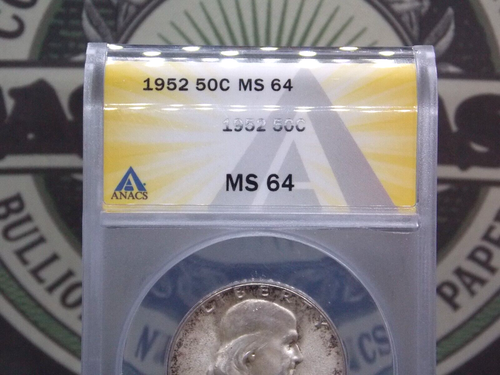 1952 "P" Franklin SILVER Half Dollar $1 ANACS MS64 #682 BU UNC ECC&C, Inc. - Picture 4 of 5