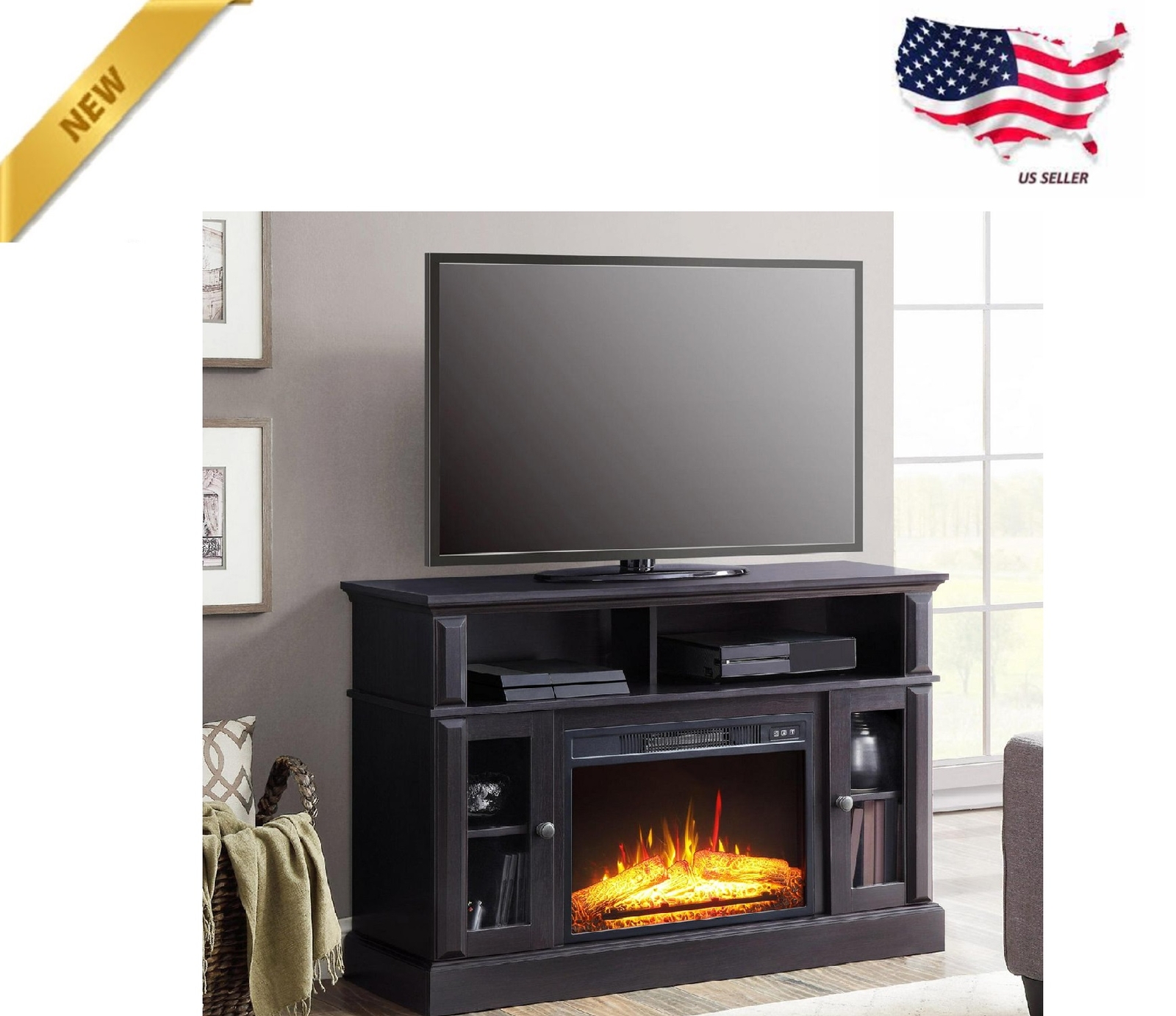 Barston Media Fireplace Console for TVu0026#039;s up to 55 Inch  Multi-functional Espresso | eBay