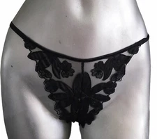 Victorias Secret Luxe Lingerie Brazilian Panty Black Floral Embroidered L NWT