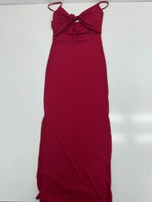 Shein Red Ribbed Spaghetti Strap Front Tie Long Dress Womens Size Medium