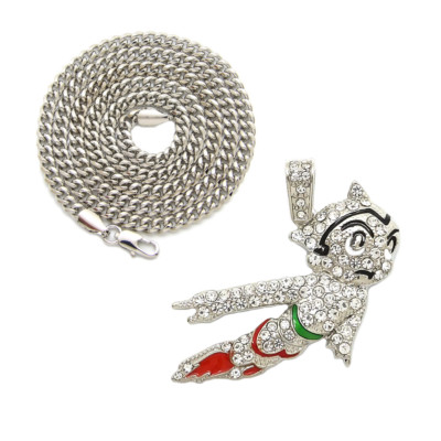 Iced Astro Boy PENDANT & 24'' Box, Cuban, Rope Chain Hip Hop Necklace