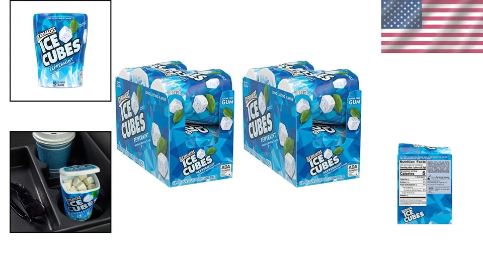 Cubos de hielo Menta Goma de mascar sin azúcar - Ideal para el hogar y la oficina (paquete de 6) Foto 2 de 4