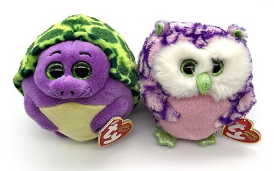 Ty Beanie Ballz  Tiki  the Purple Turtle &  Ozzy  the Purple Owl 5  Plush Set