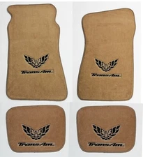 NEW! Carpet FLOOR MATS Tan 1970-1981 PONTIAC FIREBIRD Embroidered Logo on All 4