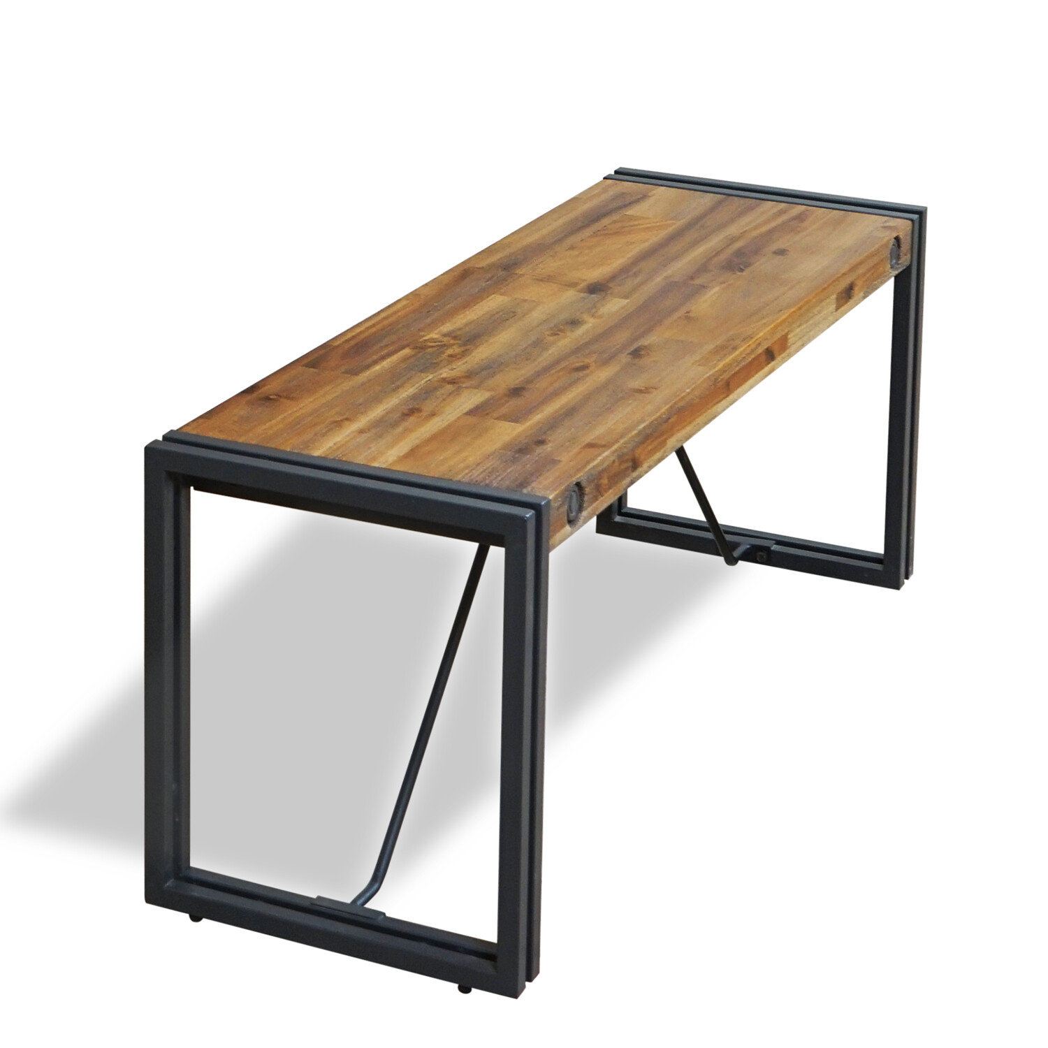 Cosima Solid Wood Dining Bench Rustic Acacia Wooden Black Metal Legs Ebay