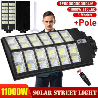 11000W LARGE Commercial Solar Street Light 960LED Outdoor Dusk to Dawn Road Lamp