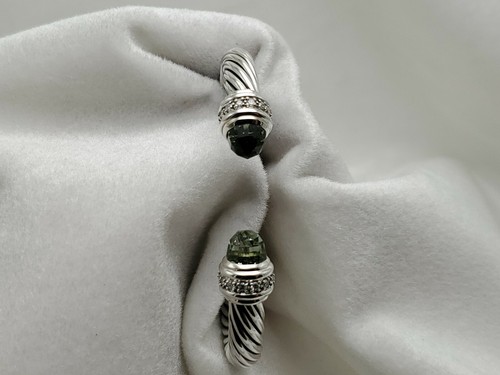 David Yurman 7mm Cable Bracelet with Prasiolite and Diamonds size large - Foto 7 di 9