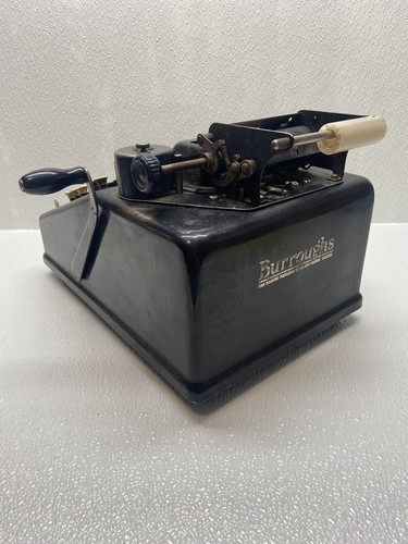 Vintage Burroughs schwarz Sammlerstück tragbar robust Handkurbel Addiermaschine - Bild 5 von 8
