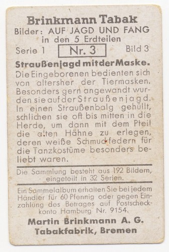 STRAUSSENJAGD MIT DER MASKE OSTRICH AUTRUCHE JAGD FANG IMAGE CARD 1930's - Picture 2 of 2