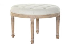 PANCA ROTONDA POUF LEGNO SHABBY IMBOTTITO CAPITONE' BEIGE SGABELLO POLTRONA