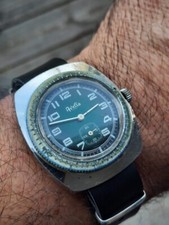 Ancienne Montre Homme Mécanique Vintage Watch Type Plongée **AVELIA** Cuir Métal