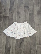White Tiered Mini Skirt with Blue Pink Shell Print Kids Medium8 Bx8