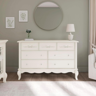 Ivory Lace 7-Drawer Nursery Dresser with Crystal Knobs & Queen Anne Legs |  eBay