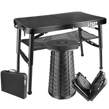 ZTMT Folding Table and Stool, Small, Black, 4 Foot Outdoor Portable Table, Ad...