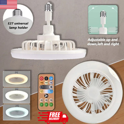 10'' Adjustable E27 Socket Ceiling Fan Dimmable LED Light Remote Cooling Fan Lamp