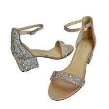Betsey Johnson Rhinestone Block Heels 7 Mari Champagne Bling Wedding Prom Party